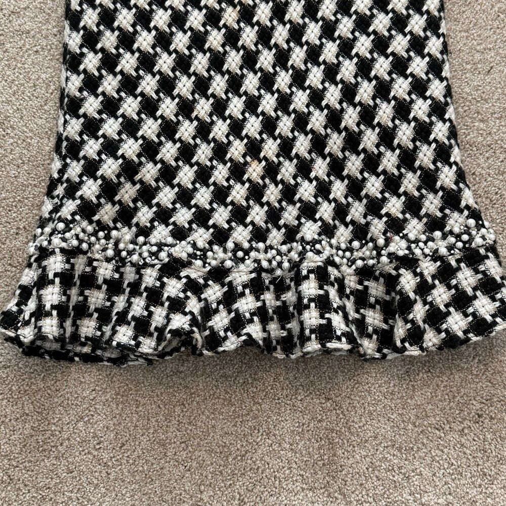 I.C.E Houndstooth‎ Fishtail Skirt Black White Beaded Pearl Trim Lined Y2K Size 8 - Picture 2 of 8